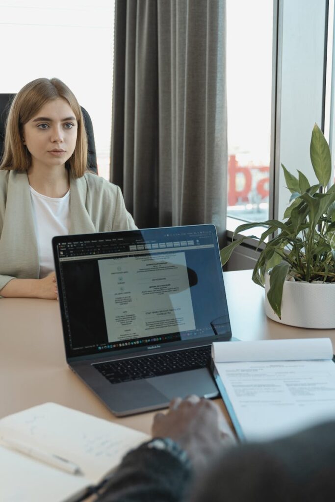 A professional job interview scene in a modern office setting, emphasizing recruitment and career opportunities.